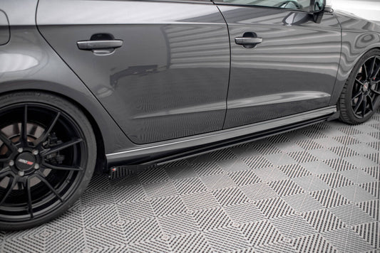 Street Pro Seitenschweller passend für Audi S3 / A3 S-Line Sportback 8V FL schwarz matt + Hochglanz Flaps