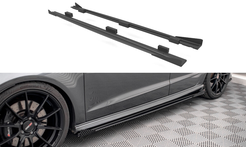 Street Pro Seitenschweller passend für Audi S3 / A3 S-Line Sportback 8V FL schwarz matt + Hochglanz Flaps