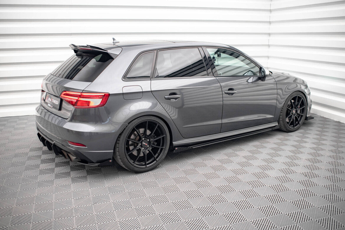 Street Pro Seitenschweller passend für Audi S3 / A3 S-Line Sportback 8V FL schwarz matt + Hochglanz Flaps