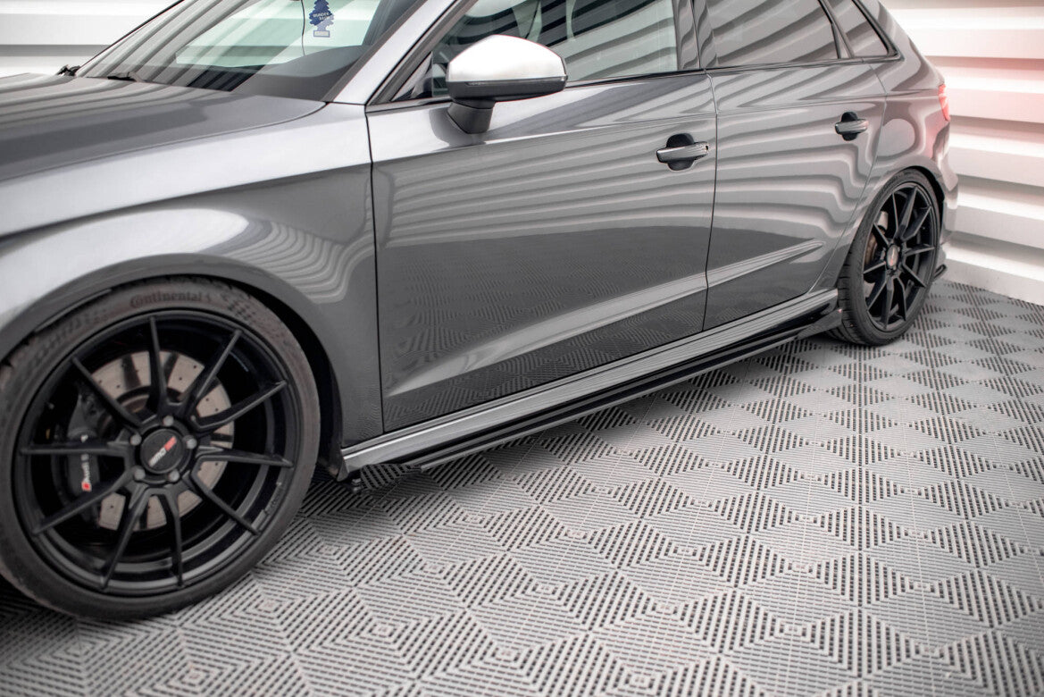 Street Pro Seitenschweller passend für Audi S3 / A3 S-Line Sportback 8V FL schwarz matt + Hochglanz Flaps