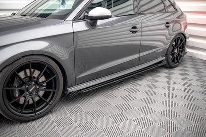 Street Pro Seitenschweller passend für Audi S3 / A3 S-Line Sportback 8V FL schwarz matt + Hochglanz Flaps