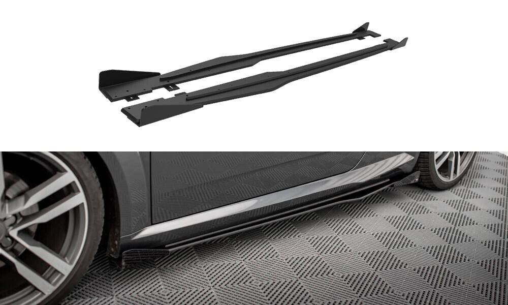 Street Pro Seitenschweller passend für Audi TT S / S-Line 8S schwarz matt + Hochglanz Flaps