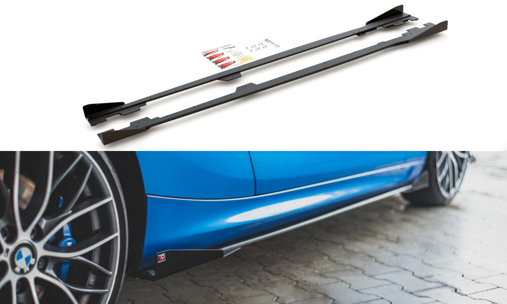 Street Pro Seitenschweller passend für BMW 1er F21 M135i / M140i / M-Paket schwarz matt Hochglanz + Flaps