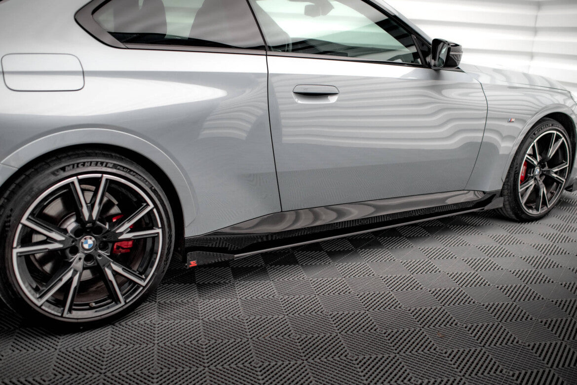 Street Pro Seitenschweller passend für BMW 2 Coupe M-Paket / M240i G42 schwarz matt + Hochglanz Flaps