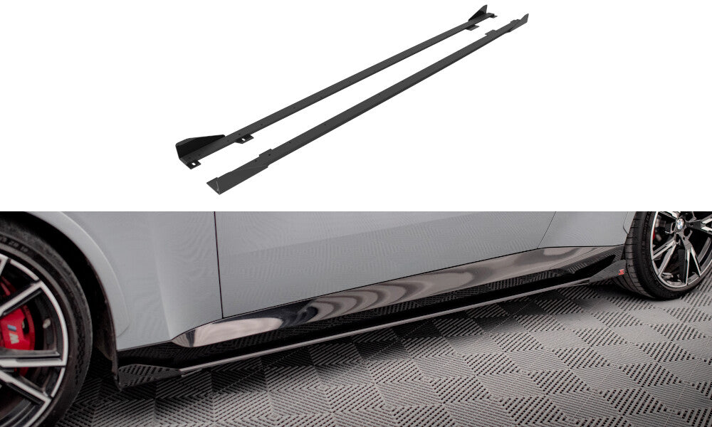 Street Pro Seitenschweller passend für BMW 2 Coupe M-Paket / M240i G42 schwarz matt + Hochglanz Flaps