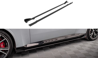 Street Pro Seitenschweller passend für BMW 2 Coupe M-Paket / M240i G42 schwarz matt + Hochglanz Flaps