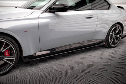 Street Pro Seitenschweller passend für BMW 2 Coupe M-Paket / M240i G42 schwarz matt + Hochglanz Flaps