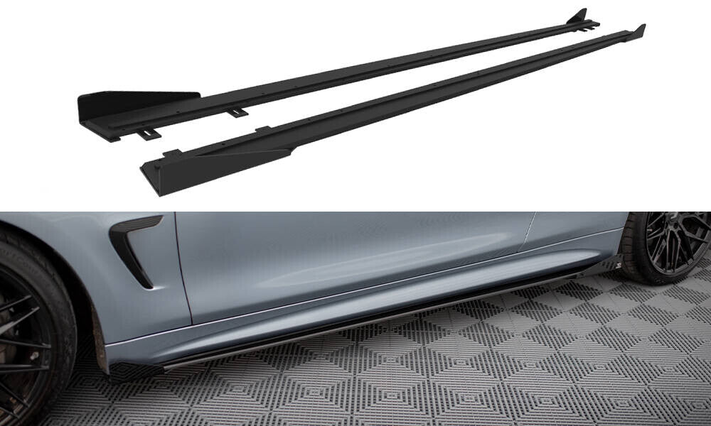 Street Pro Seitenschweller passend für BMW 4er Coupe / Gran Coupe / Cabrio M-Paket F32 / F36 / F33 schwarz matt + Hochglanz Flaps