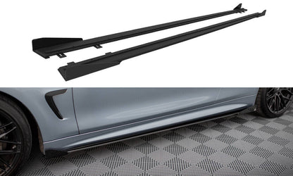 Street Pro Seitenschweller passend für BMW 4er Coupe / Gran Coupe / Cabrio M-Paket F32 / F36 / F33 schwarz matt + Hochglanz Flaps