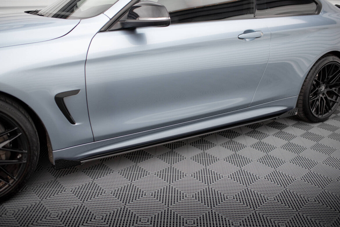 Street Pro Seitenschweller passend für BMW 4er Coupe / Gran Coupe / Cabrio M-Paket F32 / F36 / F33 schwarz matt + Hochglanz Flaps