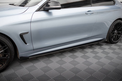 Street Pro Seitenschweller passend für BMW 4er Coupe / Gran Coupe / Cabrio M-Paket F32 / F36 / F33 schwarz matt + Hochglanz Flaps