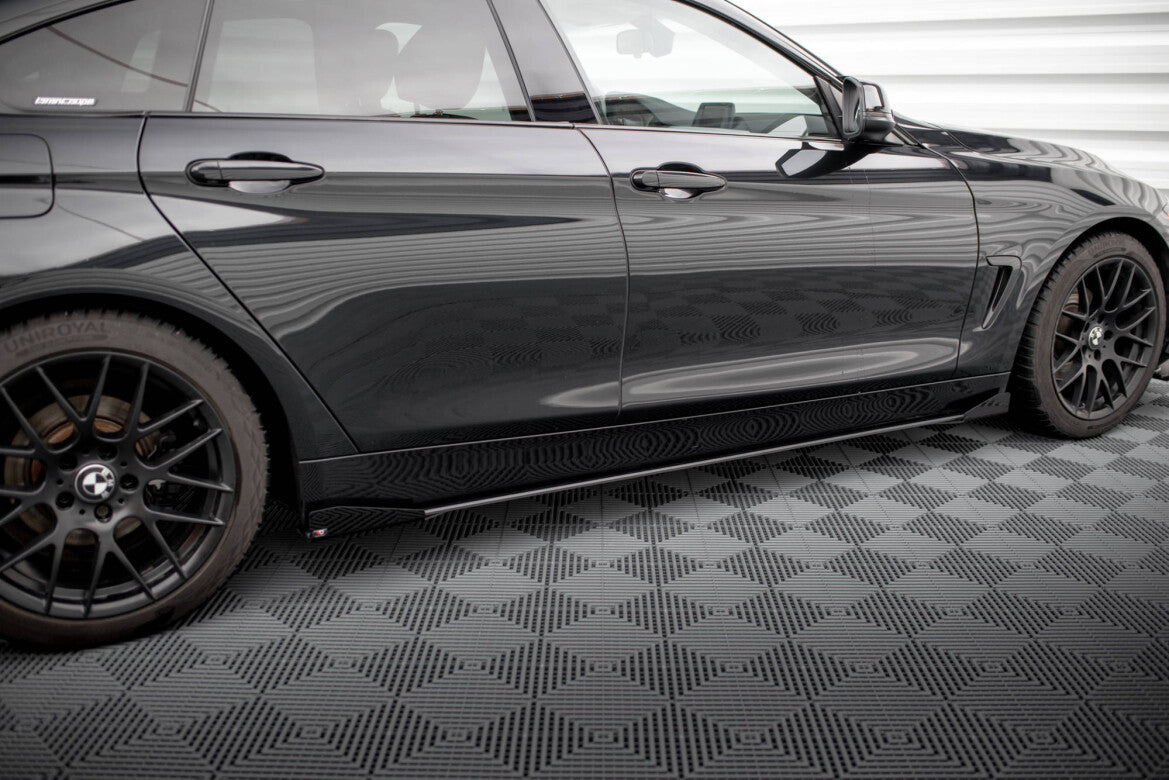 Street Pro Seitenschweller passend für BMW 4er Gran Coupe F36 schwarz matt + Hochglanz Flaps