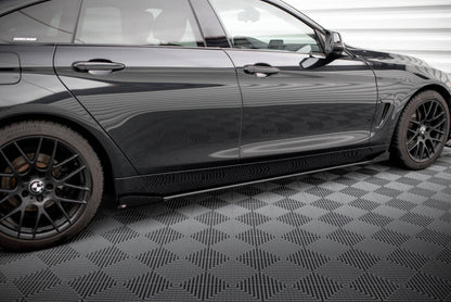 Street Pro Seitenschweller passend für BMW 4er Gran Coupe F36 schwarz matt + Hochglanz Flaps