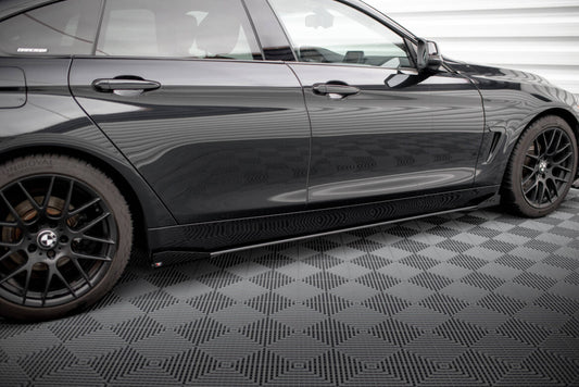 Street Pro Seitenschweller passend für BMW 4er Gran Coupe F36 schwarz matt + Hochglanz Flaps