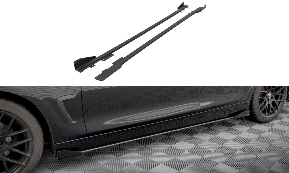 Street Pro Seitenschweller passend für BMW 4er Gran Coupe F36 schwarz matt + Hochglanz Flaps