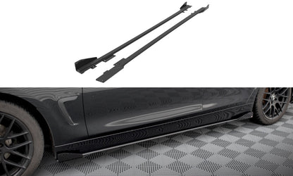 Street Pro Seitenschweller passend für BMW 4er Gran Coupe F36 schwarz matt + Hochglanz Flaps