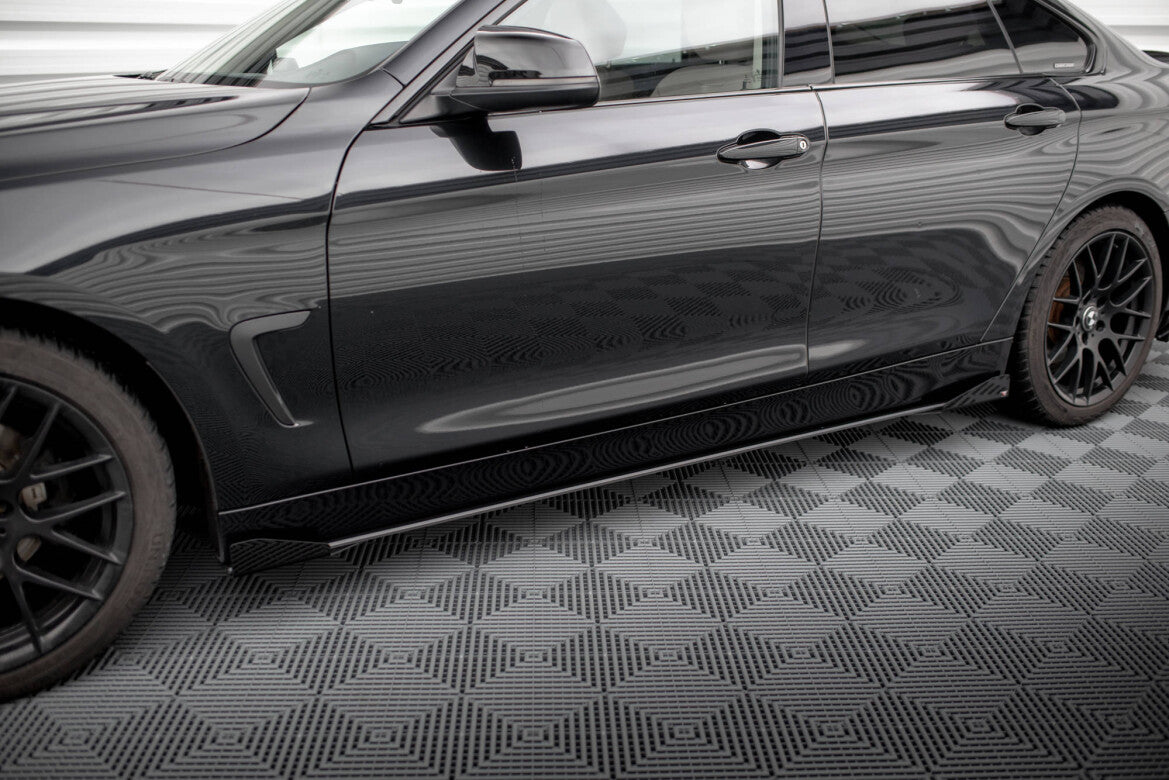 Street Pro Seitenschweller passend für BMW 4er Gran Coupe F36 schwarz matt + Hochglanz Flaps