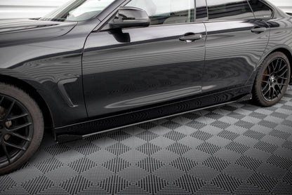 Street Pro Seitenschweller passend für BMW 4er Gran Coupe F36 schwarz matt + Hochglanz Flaps
