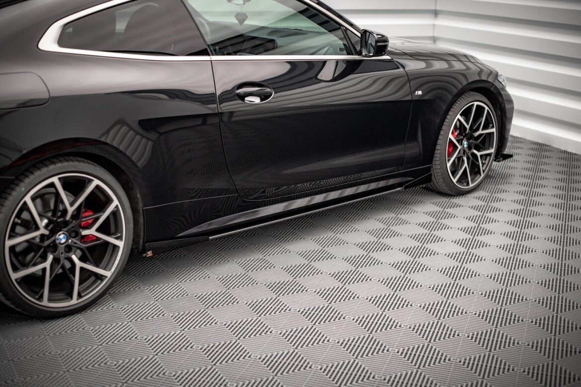 Street Pro Seitenschweller passend für BMW 4er M-Paket / M440i G22 / G23 / G22 FL / G23 FL schwarz matt Hochglanz + Flaps