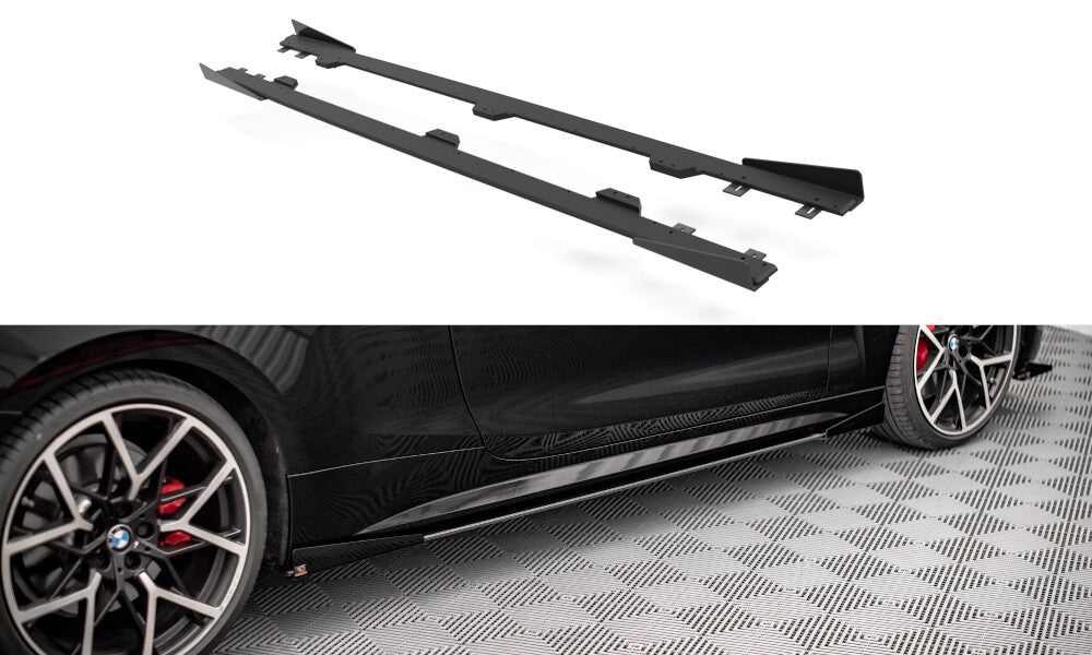 Street Pro Seitenschweller passend für BMW 4er M-Paket / M440i G22 / G23 / G22 FL / G23 FL schwarz matt Hochglanz + Flaps