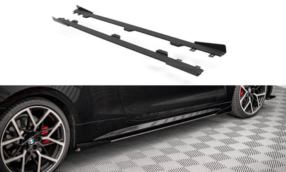 Street Pro Seitenschweller passend für BMW 4er M-Paket / M440i G22 / G23 / G22 FL / G23 FL schwarz matt Hochglanz + Flaps