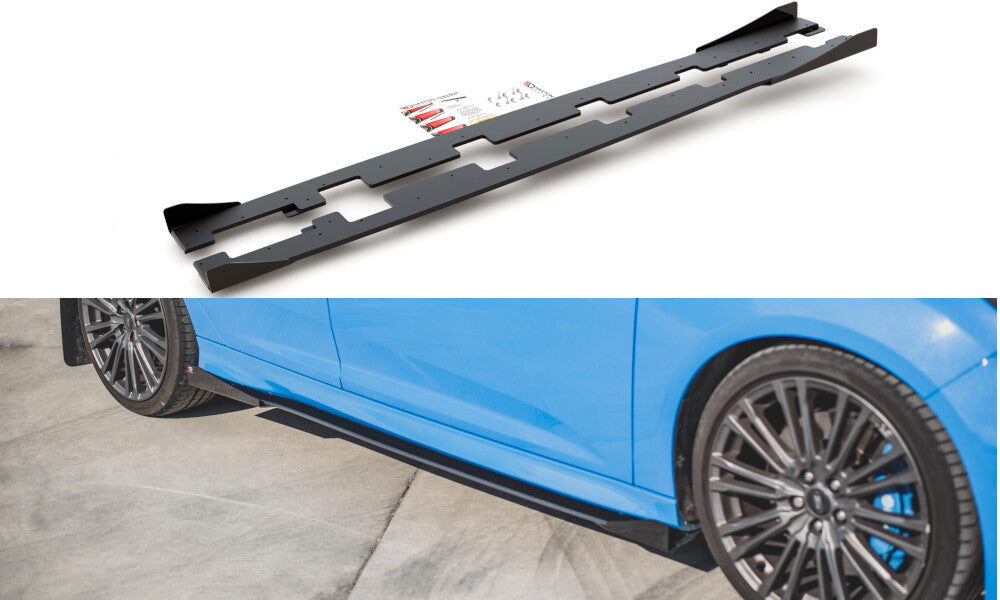 Street Pro Seitenschweller passend für Ford Focus RS Mk3 schwarz matt Hochglanz + Flaps