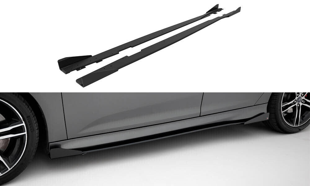 Street Pro Seitenschweller passend für Ford Focus ST Mk3 FL schwarz matt + Hochglanz Flaps