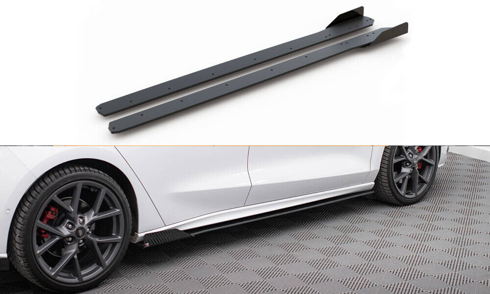 Street Pro Seitenschweller passend für Ford Focus ST / ST-Line Mk4 schwarz matt Hochglanz + Flaps