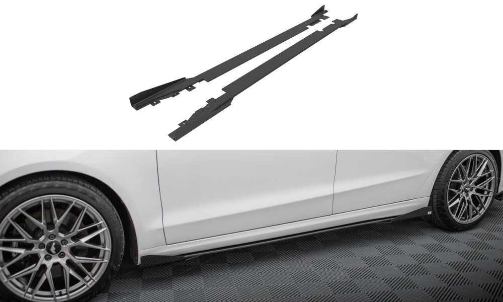 Street Pro Seitenschweller passend für Ford Mondeo Sport Mk5 FL / Fusion Sport Mk2 FL schwarz matt + Hochglanz Flaps