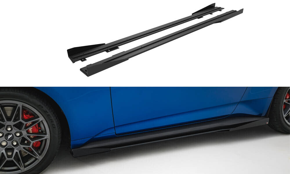 Street Pro Seitenschweller passend für Ford Mustang Dark Horse Mk7 schwarz matt + Hochglanz Flaps