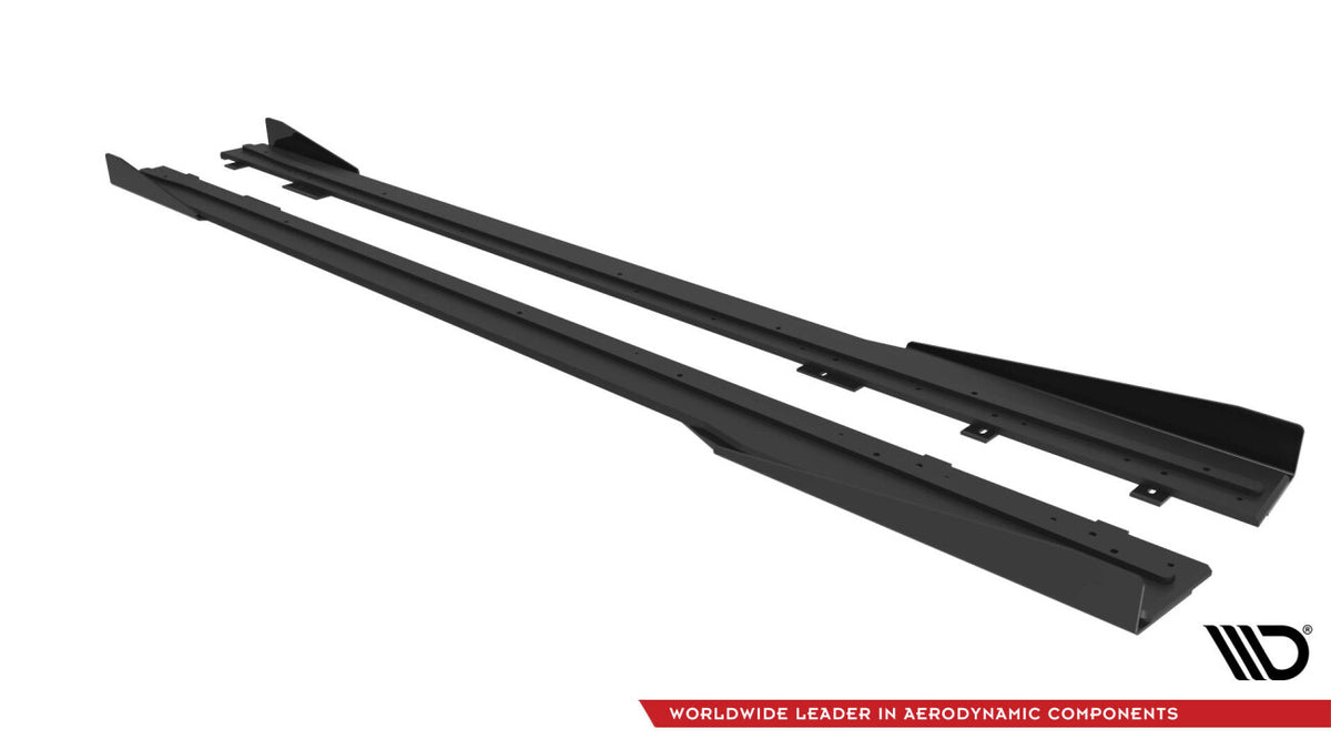 Street Pro Seitenschweller passend für Ford Mustang Dark Horse Mk7 schwarz matt + Hochglanz Flaps