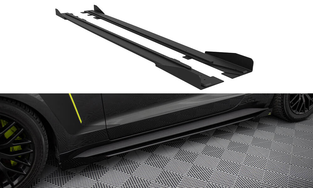 Street Pro Seitenschweller passend für Ford Mustang GT Mk6 schwarz matt + Hochglanz Flaps