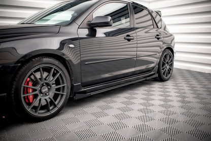 Street Pro Seitenschweller passend für Mazda 3 MPS Mk1 schwarz matt + Hochglanz Flaps