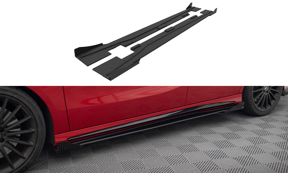 Street Pro Seitenschweller passend für Mercedes A 45 AMG W176 FL schwarz matt + Hochglanz Flaps