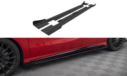Street Pro Seitenschweller passend für Mercedes A 45 AMG W176 FL schwarz matt + Hochglanz Flaps