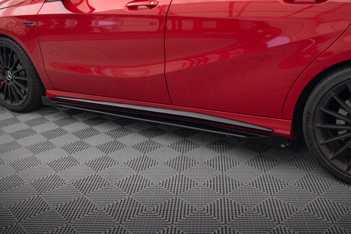 Street Pro Seitenschweller passend für Mercedes A 45 AMG W176 FL schwarz matt + Hochglanz Flaps