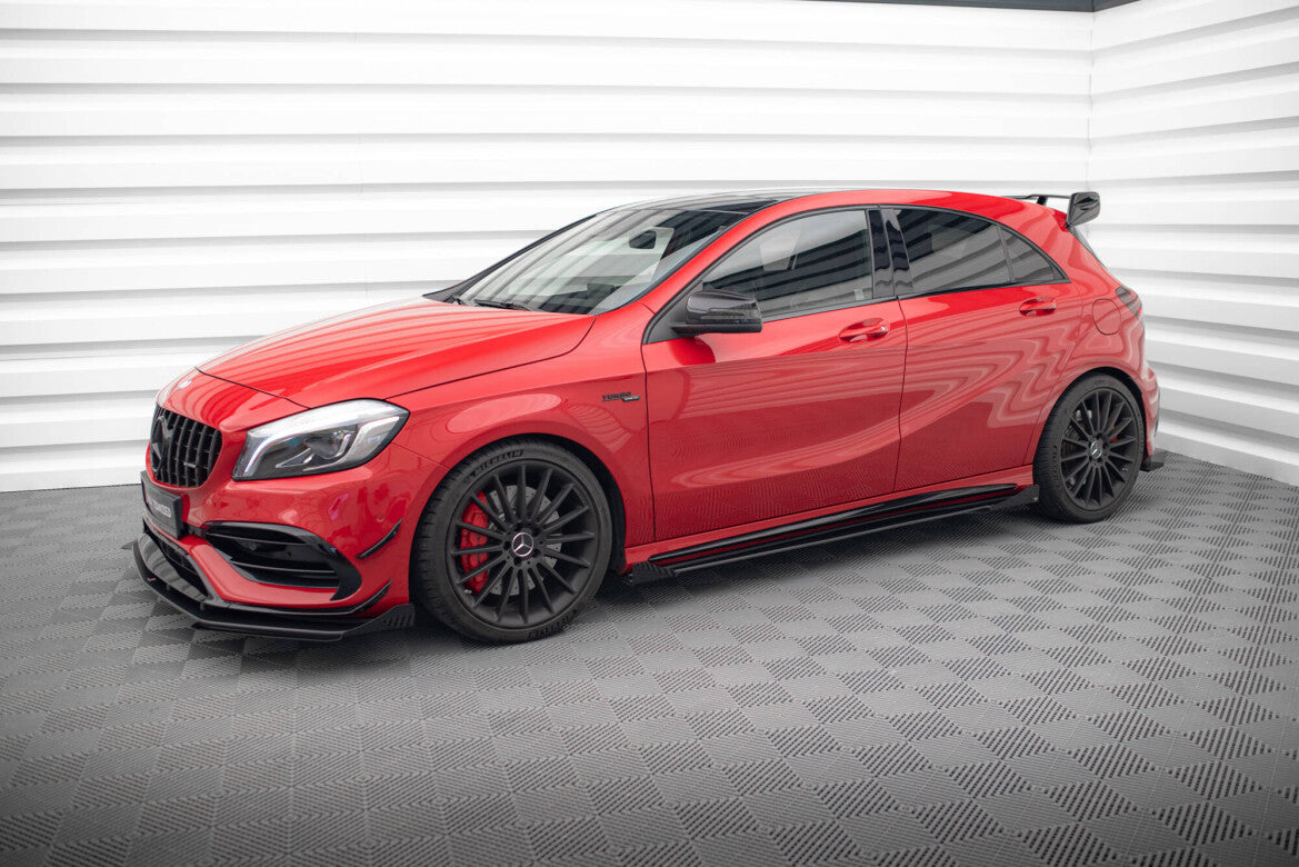 Street Pro Seitenschweller passend für Mercedes A 45 AMG W176 FL schwarz matt + Hochglanz Flaps