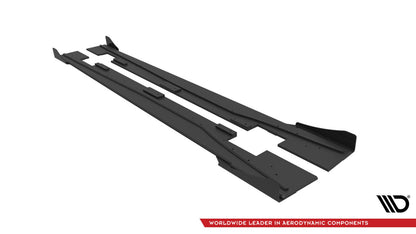 Street Pro Seitenschweller passend für Mercedes A 45 AMG W176 FL schwarz matt + Hochglanz Flaps