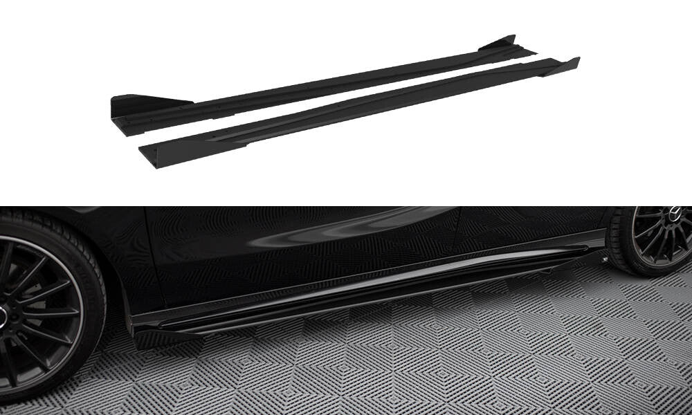 Street Pro Seitenschweller passend für Mercedes A AMG-Line W176 FL schwarz matt + Hochglanz Flaps