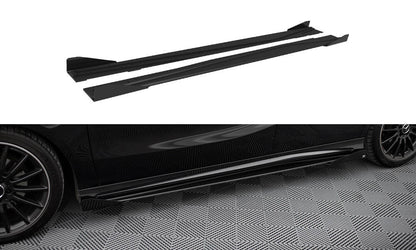 Street Pro Seitenschweller passend für Mercedes A AMG-Line W176 FL schwarz matt + Hochglanz Flaps