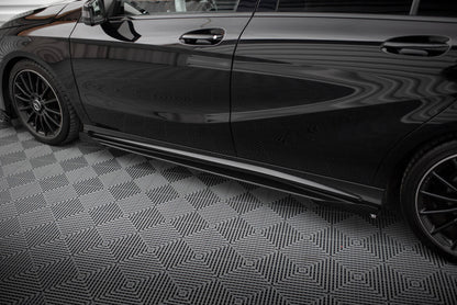 Street Pro Seitenschweller passend für Mercedes A AMG-Line W176 FL schwarz matt + Hochglanz Flaps