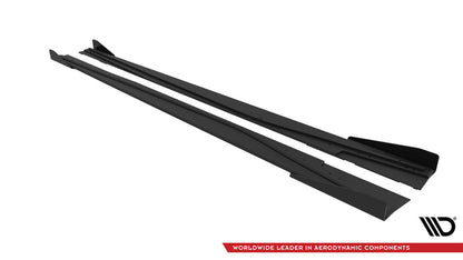 Street Pro Seitenschweller passend für Mercedes A AMG-Line W176 FL schwarz matt + Hochglanz Flaps