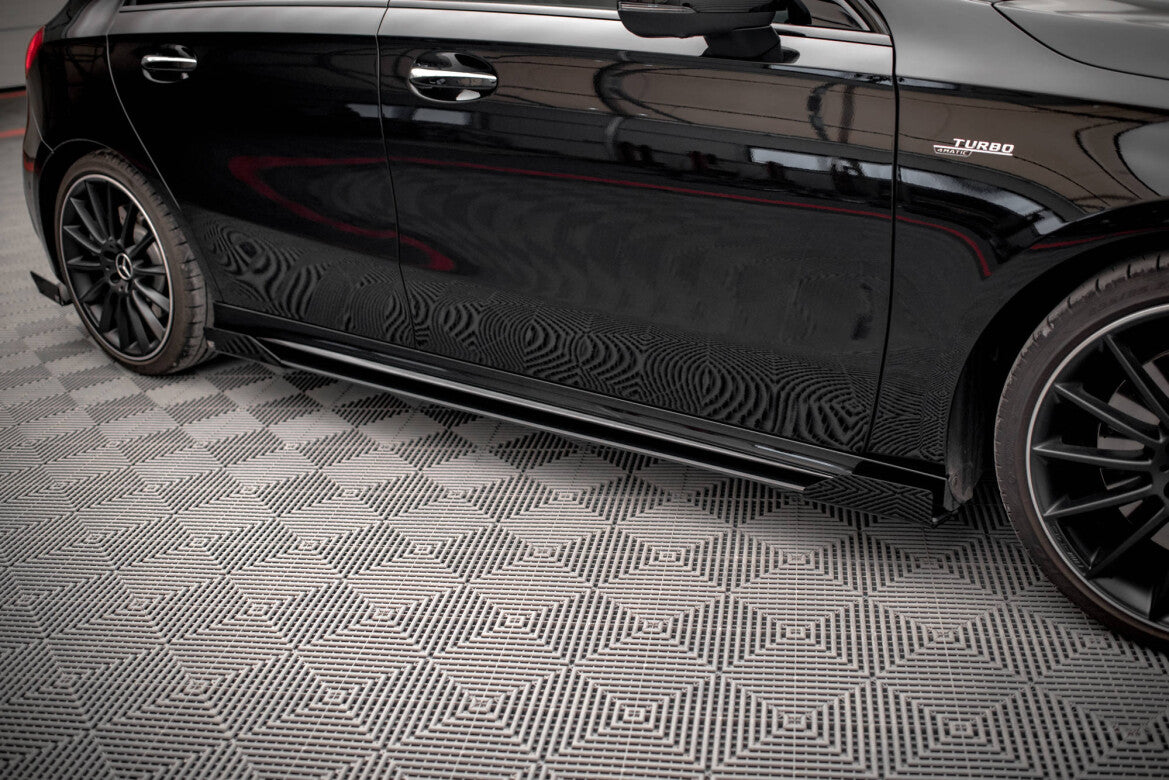 Street Pro Seitenschweller passend für Mercedes A35 AMG / AMG-Line Aero Pack W177 schwarz matt + Hochglanz Flaps