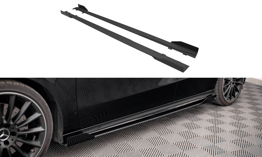 Street Pro Seitenschweller passend für Mercedes A35 AMG / AMG-Line Aero Pack W177 schwarz matt + Hochglanz Flaps