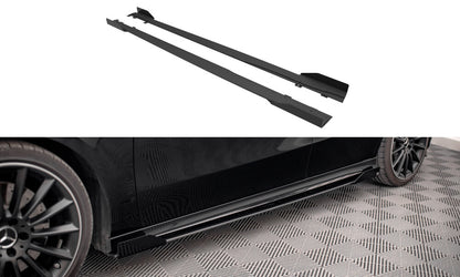 Street Pro Seitenschweller passend für Mercedes A35 AMG / AMG-Line Aero Pack W177 schwarz matt + Hochglanz Flaps