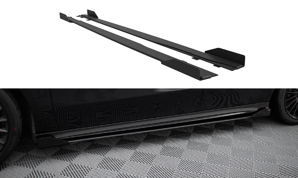 Street Pro Seitenschweller passend für Mercedes-AMG A35 W177 FL schwarz matt + Hochglanz Flaps