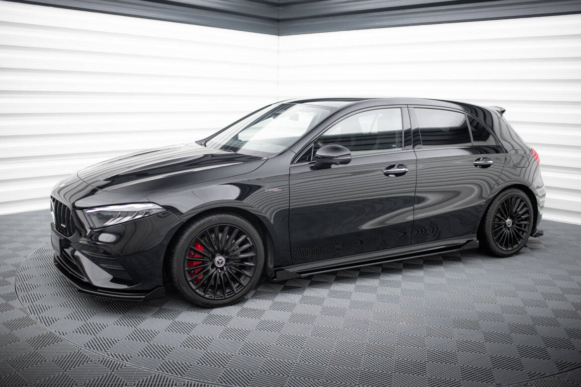 Street Pro Seitenschweller passend für Mercedes-AMG A35 W177 FL schwarz matt + Hochglanz Flaps
