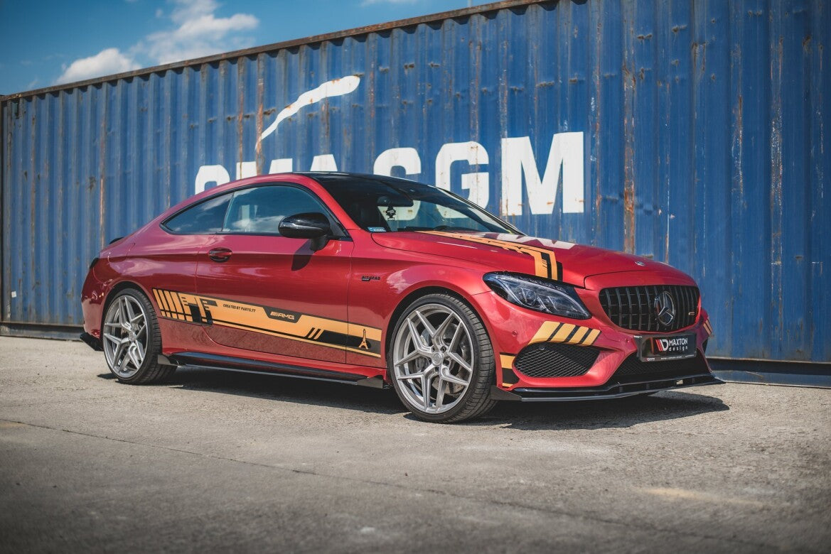 Street Pro Seitenschweller passend für Mercedes-AMG C43 / AMG-Line Coupe C205 schwarz matt Hochglanz + Flaps
