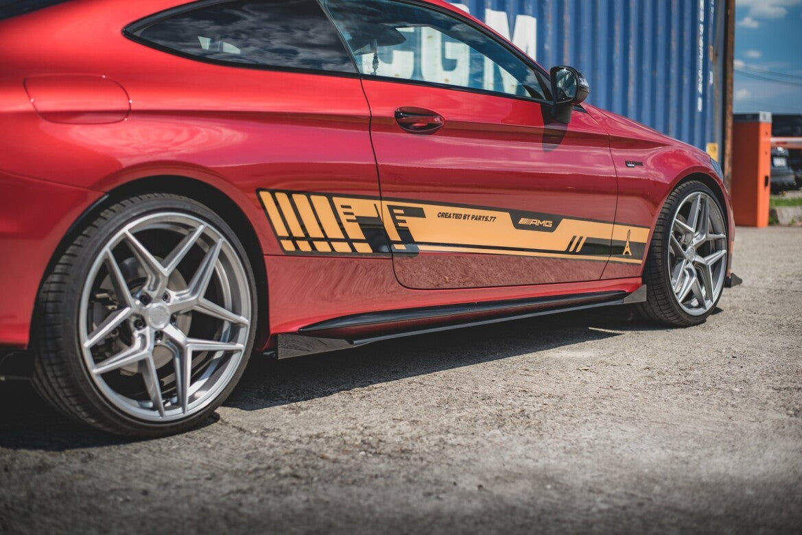 Street Pro Seitenschweller passend für Mercedes-AMG C43 / AMG-Line Coupe C205 schwarz matt Hochglanz + Flaps
