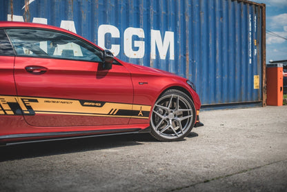 Street Pro Seitenschweller passend für Mercedes-AMG C43 / AMG-Line Coupe C205 schwarz matt Hochglanz + Flaps